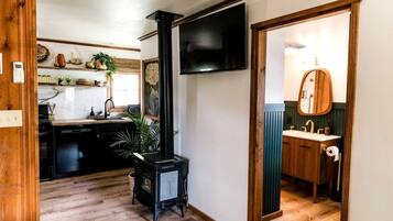 Fridge, microwave, stovetop, electric kettle