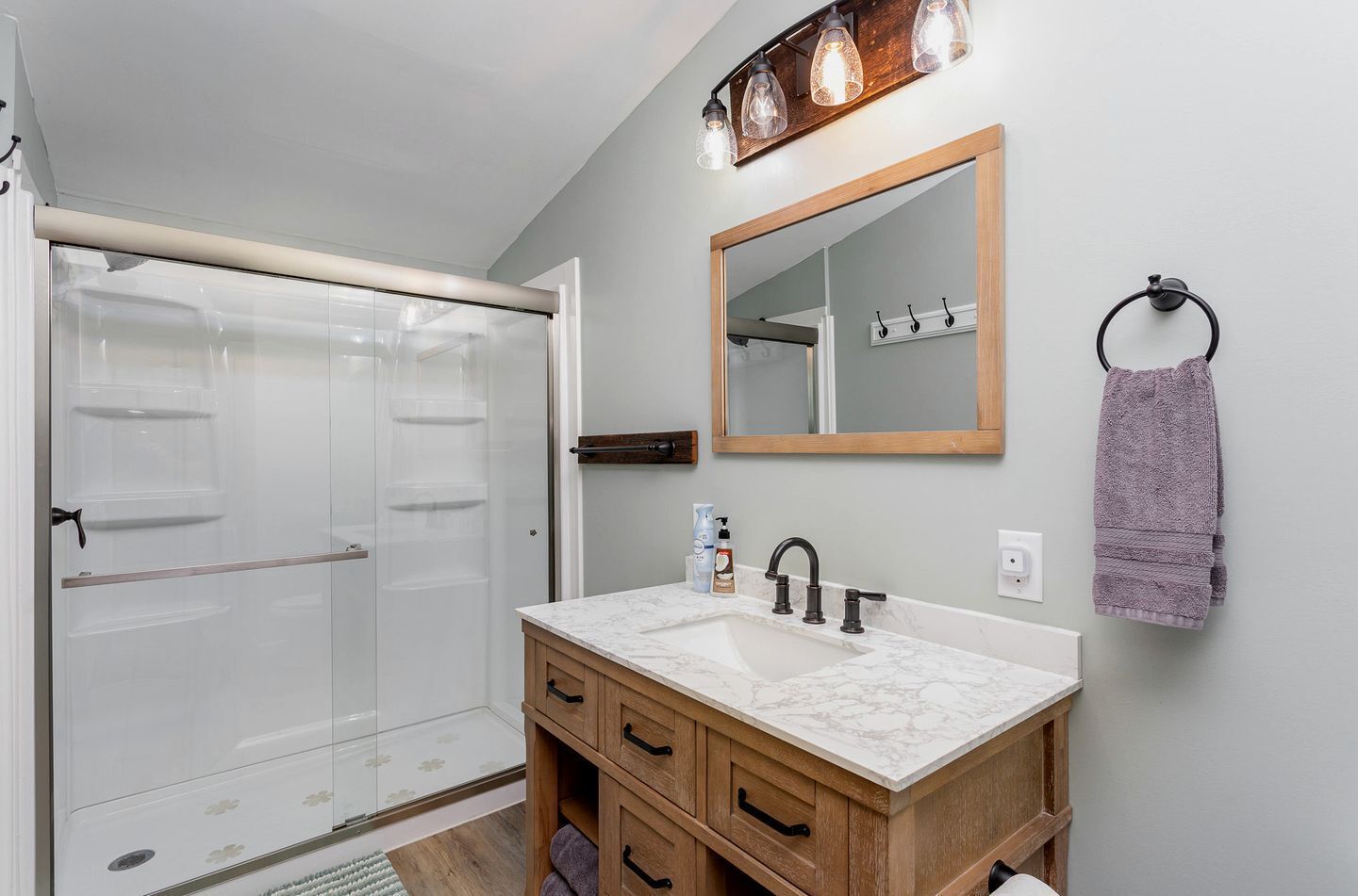 Hair dryer, towels, toilet paper