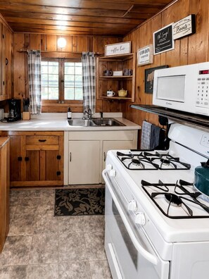Coffee/tea maker, fridge, microwave, oven - Delightful Secluded Cabin in Riverside, Wyoming (Riverside)