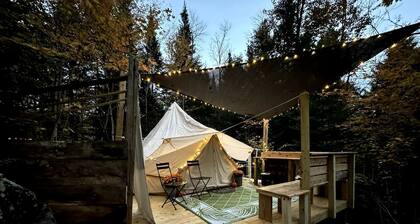 Canvas Bell Tent in the Woods in Hardwick, VT