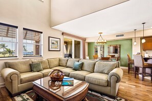 Townhome, Multiple Beds, Lanai, Ocean View (Halii Kai 8G) | Living area - Amazing Ocean, Golf & Sunset Views Great Location Private Bbq! - Vrkcv (Waikoloa)