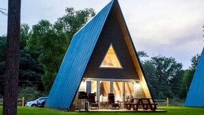 Unclassified image, 3 of 31, button - Lakefront A-Frame with Lofted Interior Ideal for Outdoor Activities in Michigan (Au Gres)