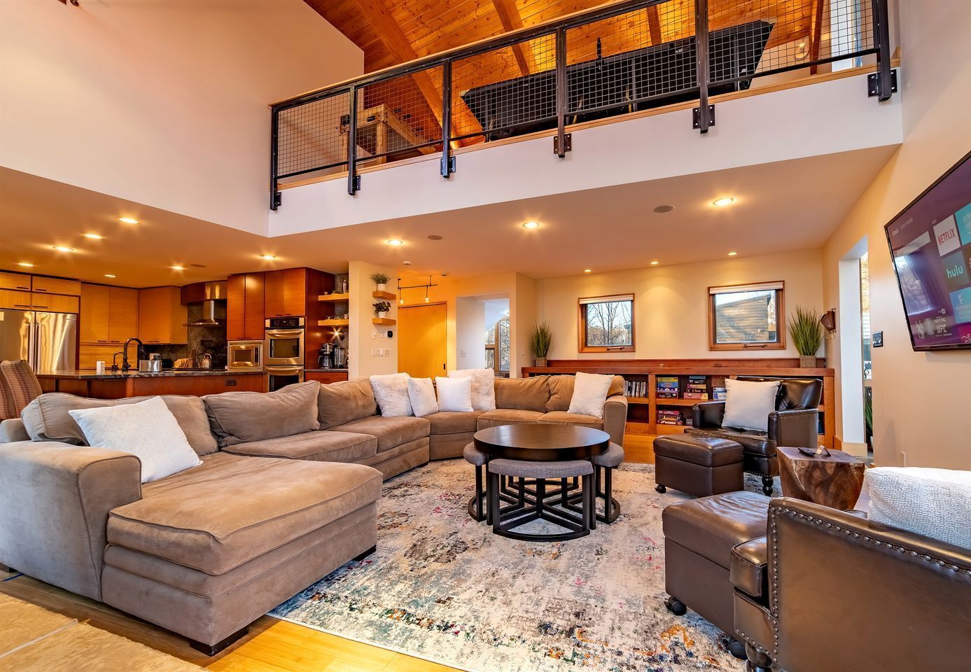 TV, fireplace, table football, ping pong