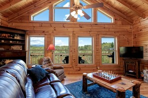 Living area - Stunning Log Cabin with Views of Mt. Mitchell near Asheville, North Carolina (Black Mountain)