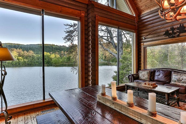 Interior - Lakefront Log Elegance: True Cabin with Hot Tub and Sauna Amidst Mountain Views (Gilmer County)