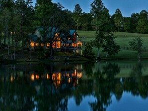 Exterior - Lakefront Log Elegance: True Cabin with Hot Tub and Sauna Amidst Mountain Views (Gilmer County)