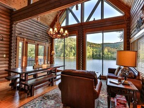 Interior - Lakefront Log Elegance: True Cabin with Hot Tub and Sauna Amidst Mountain Views (Gilmer County)