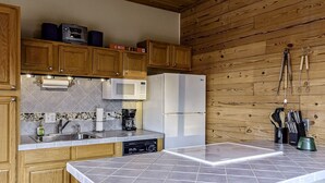 Coffee/tea maker, fridge, microwave, stovetop - Cozy Cabin with Hot Tub and Incredible Views in Compton, AR (Compton)
