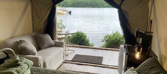 Pet-Friendly Glamping Vacations at this Waterfront Safari Tent in Naples, Maine