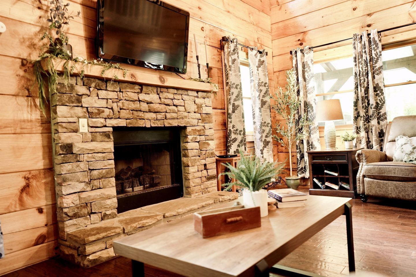 TV, fireplace