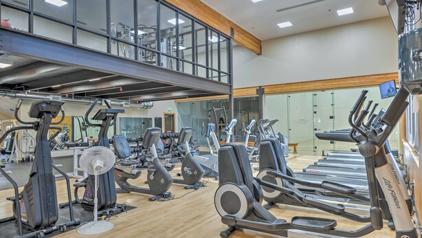 A gym with various exercise equipment, a fan, and a TV screen. - 4 Mi to Dtwn: Pagosa Springs Gem w/ Mtn Views! (Pagosa Springs)