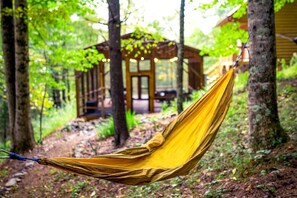 Terrace/patio - Tiny Luxury Getaway: Cabin in Todd, North Carolina with Hot Tub, Scenic Views, and Lounge Perfection (Todd)