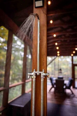 Outdoor dining - Tiny Luxury Getaway: Cabin in Todd, North Carolina with Hot Tub, Scenic Views, and Lounge Perfection (Todd)