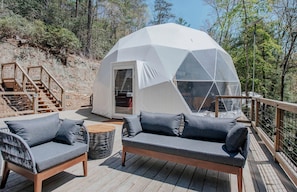 Terrace/patio - Family Adventure in a Unique Dome near Fall Branch Falls, Cherry Log, GA (Cherry Log)