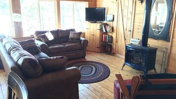 TV, fireplace, DVD player, video library