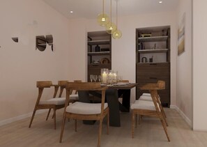 Desk, laptop workspace, blackout drapes, soundproofing