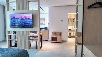 Free minibar, in-room safe, desk, blackout curtains