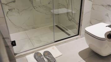 Deluxe-Zweibettzimmer, Stadtblick | Badezimmer | Dusche, kostenlose Toilettenartikel, Haartrockner, Hausschuhe