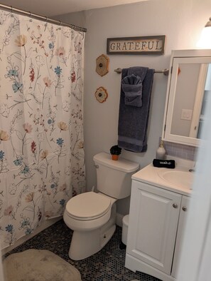 Hair dryer, towels, soap, toilet paper - Boho Haven - Stylish 1BR King Condo, Upstairs Retreat - Clothing Optional (Lutz)