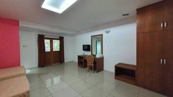 Blackout curtains, iron/ironing board