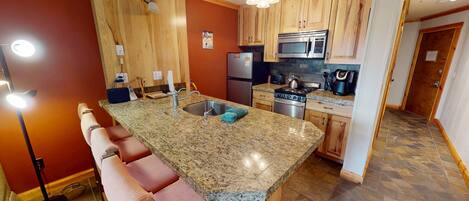 Fridge, microwave, oven, dishwasher