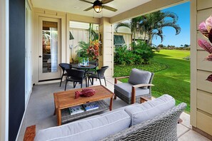 Outdoor dining - Pili Mai 6M by Gather: Garden-View Condo w/ Lanai & Beach Access (Koloa)