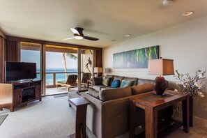 Condo, Multiple Beds, Lanai, Ocean View (Surf and Racquet 1206) | Living area - Exquisite Oceanfront Beautifully Upgraded Corner Unit - Vrkcv (Kailua-Kona)