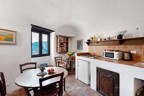 Fridge, microwave, stovetop, electric kettle