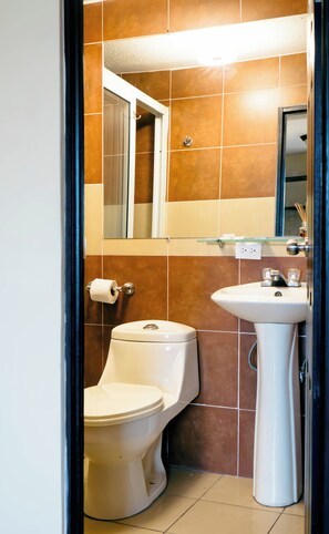 Standard Double Room | Bathroom | Shower, hair dryer, towels, soap
