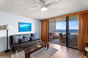 Condo, 1 King Bed, Lanai, Ocean View (Kona Reef A15) | Living area - Breathtaking Ocean Front AC Next to Beach & Town - Vrkcv (Kailua-Kona)