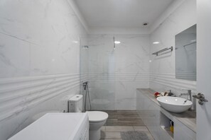 Ducha, secador de pelo y toallas