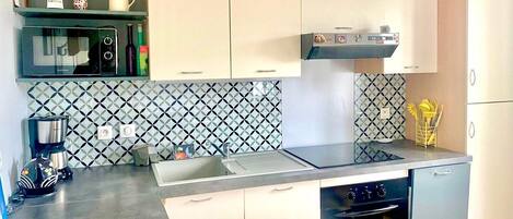 Fridge, microwave, oven, dishwasher