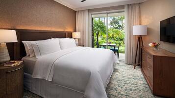 Premium bedding, down comforters, in-room safe, free cribs/infant beds