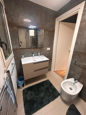 Dusche, Haartrockner, Bidet, Handtücher