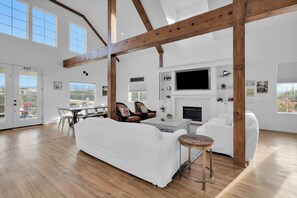 Smart TV, fireplace, video games, table football