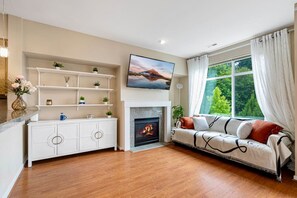 TV, fireplace