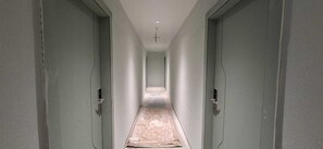 Desk, laptop workspace, blackout drapes, soundproofing