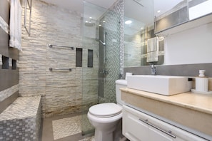 Hair dryer, towels, toilet paper