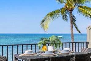 Outdoor dining - Remodeled 2BD Oceanfront Condo w/ Stunning Sunset Views - Kahana Village 20 (Lahaina)