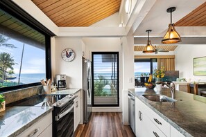 Fridge, microwave, oven, stovetop - Remodeled 2BD Oceanfront Condo w/ Stunning Sunset Views - Kahana Village 20 (Lahaina)