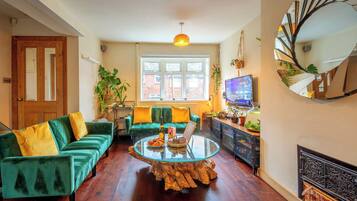 Smart TV, fireplace, video games, books