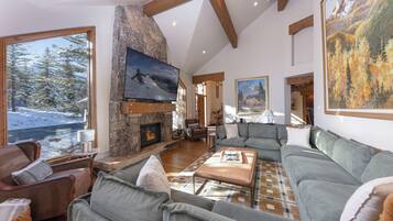 Smart TV, fireplace, video games, foosball