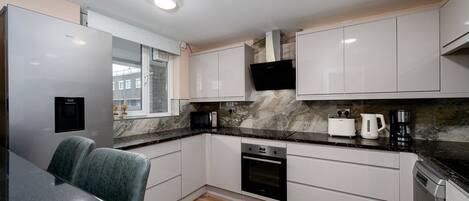 Fridge, microwave, oven, dishwasher