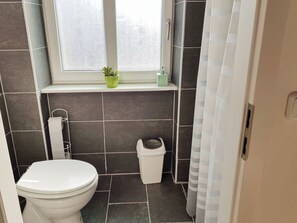 Apartament bàsic | Bany | Dutxa, articles de tocador gratuïts, assecador de cabells i tovalloles 