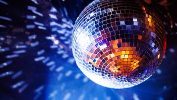 A disco ball with a reflective surface.