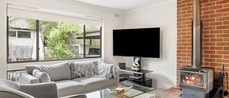 Smart-TV, Kamin, Bücher