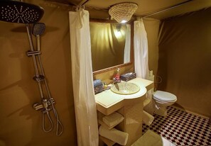 Shower, free toiletries, towels, soap