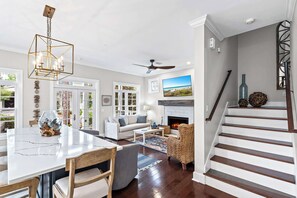 TV, fireplace - Blue Pearl Beach House - Walk to Beach, Pools & More! (Santa Rosa Beach)