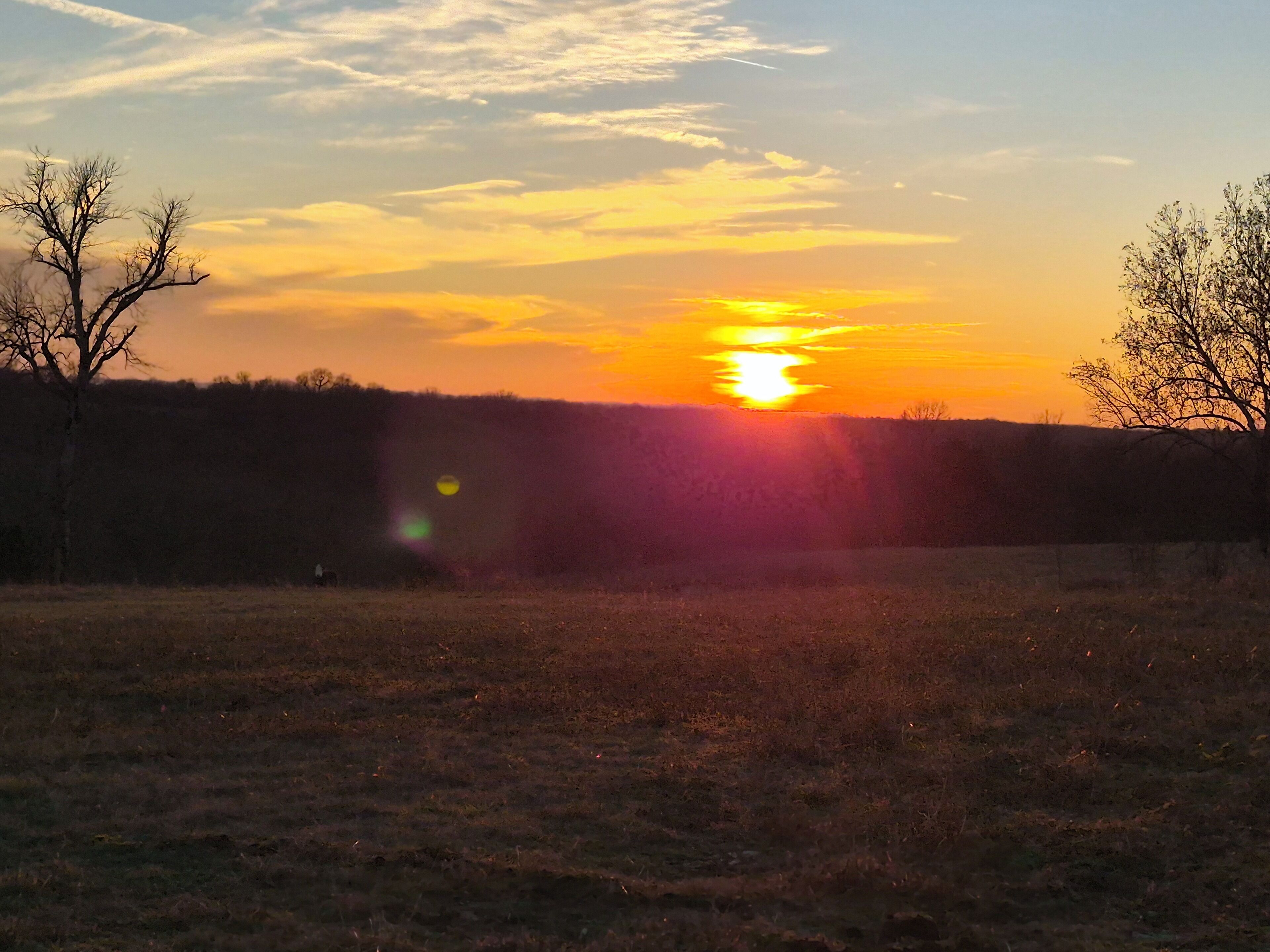 A sunset over a field with a clear sky.