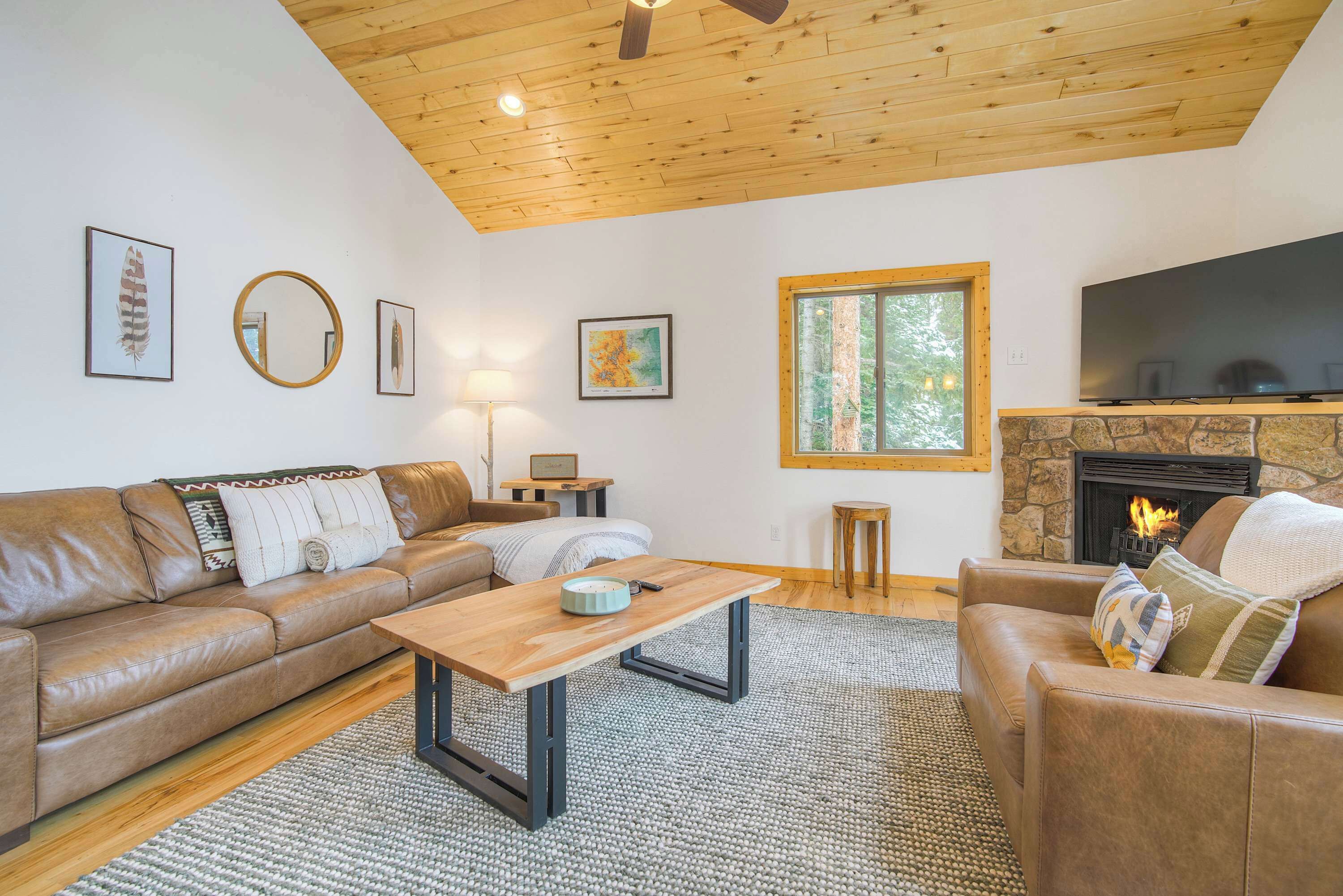 TV, fireplace, offices